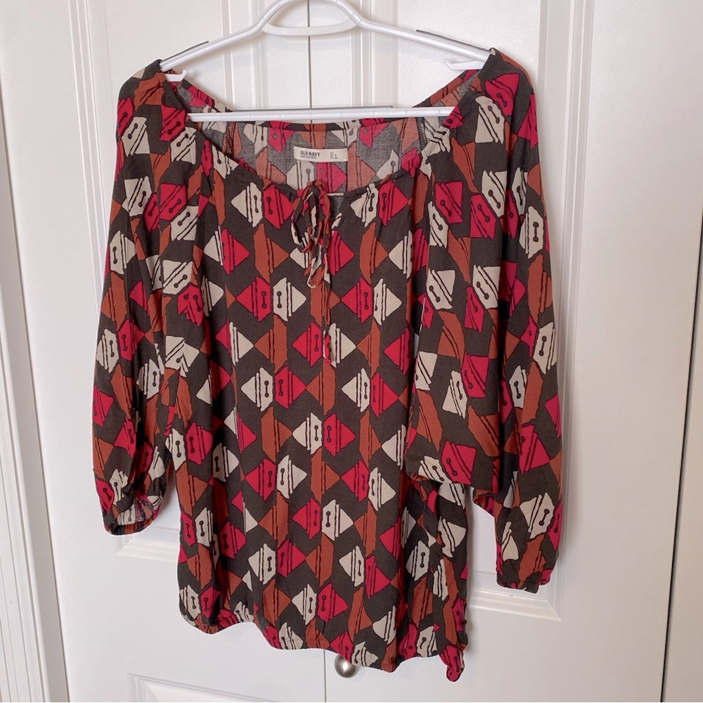Old Navy brown rust pink print top